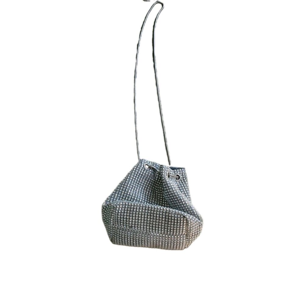 Gorgeous boutique full rhinestone mini drawstring evening satchel